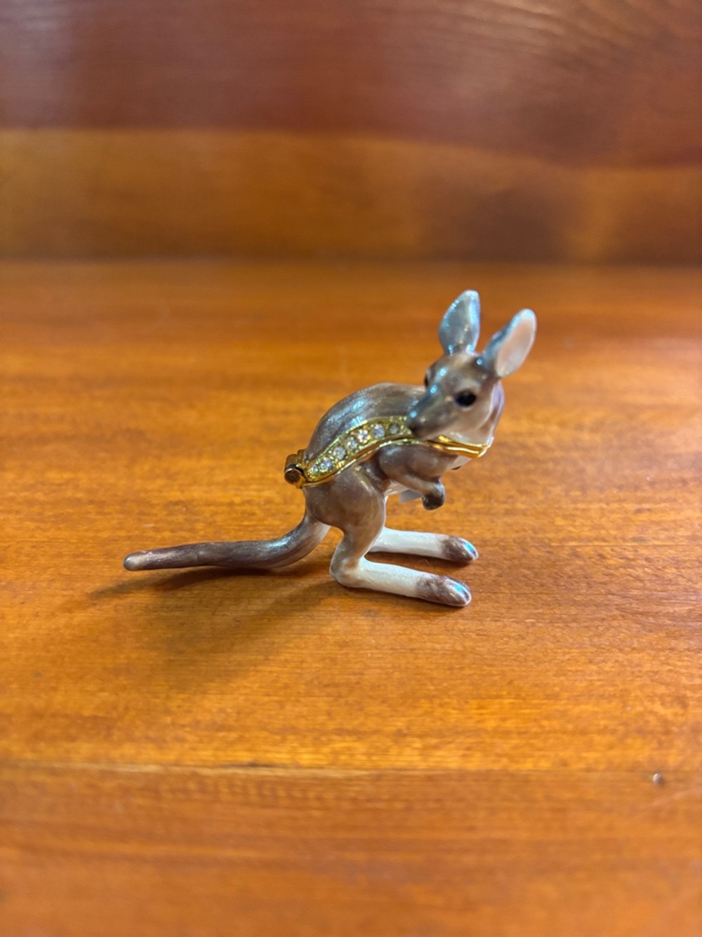 Joey the Kangaroo Pewter Bejeweled Hinged Miniature Trinket Box Kingspoint